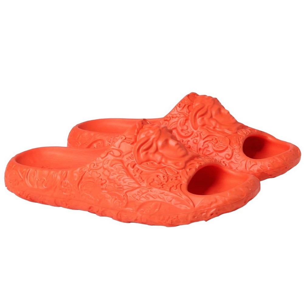 Versace Orange Embossed Medusa Slide Sandals